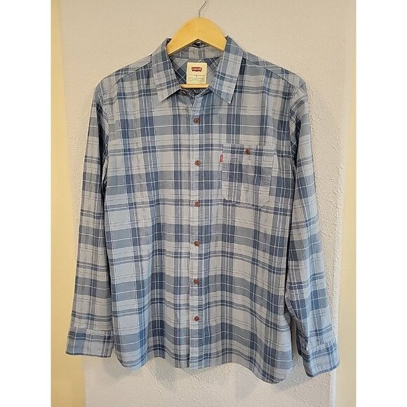 Levi's Men's Long Sleeve Blue Plaid Button Up Shirt‎ Front Pocket Size Medium - Picture 2 of 6